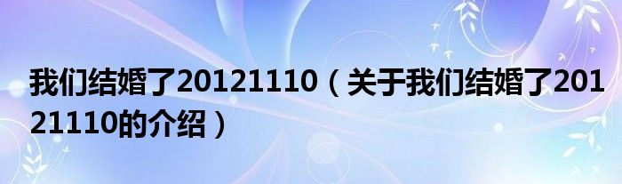 我們結(jié)婚了20121110（關(guān)于我們結(jié)婚了20121110的介紹）