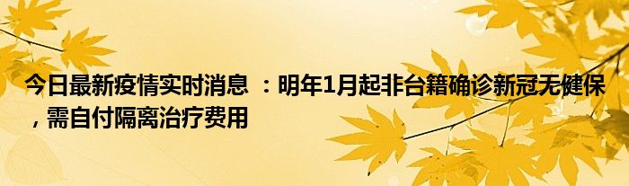 今日最新疫情實時消息 ：明年1月起非臺籍確診新冠無健保，需自付隔離治療費用