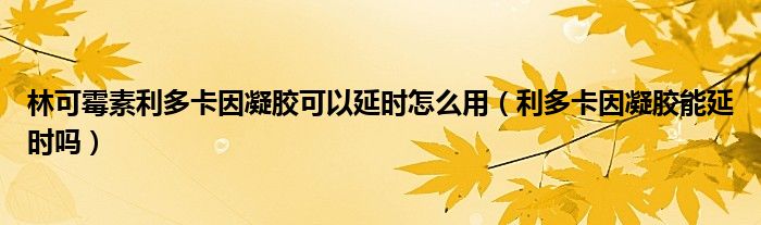 林可霉素利多卡因凝膠可以延時(shí)怎么用（利多卡因凝膠能延時(shí)嗎）