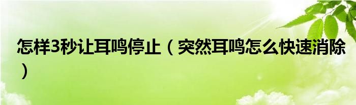 怎樣3秒讓耳鳴停止（突然耳鳴怎么快速消除）