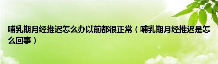 哺乳期月經(jīng)推遲怎么辦以前都很正常（哺乳期月經(jīng)推遲是怎么回事）