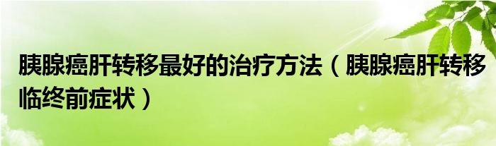 胰腺癌肝轉移最好的治療方法（胰腺癌肝轉移臨終前癥狀）