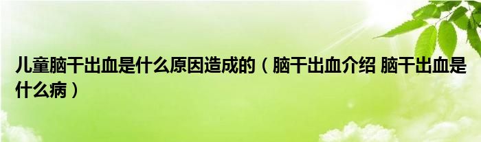 兒童腦干出血是什么原因造成的（腦干出血介紹 腦干出血是什么病）