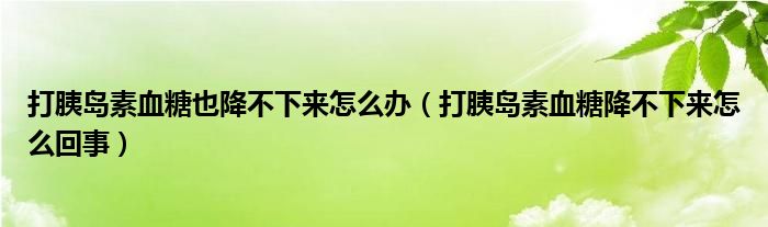 打胰島素血糖也降不下來怎么辦（打胰島素血糖降不下來怎么回事）