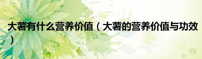 大薯有什么營養(yǎng)價值（大薯的營養(yǎng)價值與功效）