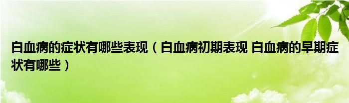 白血病的癥狀有哪些表現(xiàn)（白血病初期表現(xiàn) 白血病的早期癥狀有哪些）