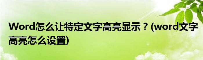 Word怎么讓特定文字高亮顯示？(word文字高亮怎么設(shè)置)