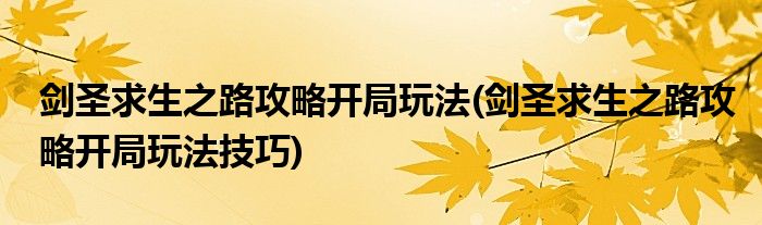 劍圣求生之路攻略開局玩法(劍圣求生之路攻略開局玩法技巧)