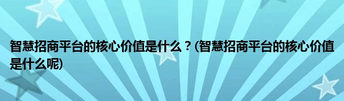 智慧招商平臺的核心價值是什么？(智慧招商平臺的核心價值是什么呢)