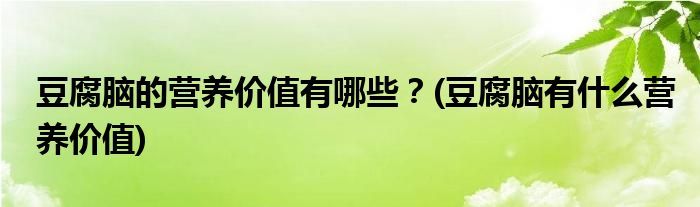 豆腐腦的營養(yǎng)價值有哪些？(豆腐腦有什么營養(yǎng)價值)