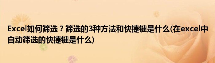 Excel如何篩選？篩選的3種方法和快捷鍵是什么(在excel中自動篩選的快捷鍵是什么)