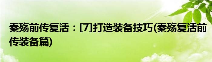 秦殤前傳復活：[7]打造裝備技巧(秦殤復活前傳裝備篇)