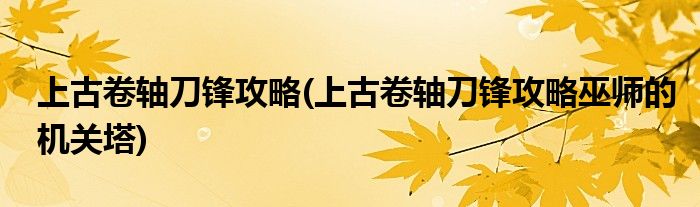 上古卷軸刀鋒攻略(上古卷軸刀鋒攻略巫師的機關塔)