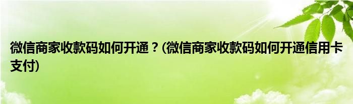 微信商家收款碼如何開通？(微信商家收款碼如何開通信用卡支付)