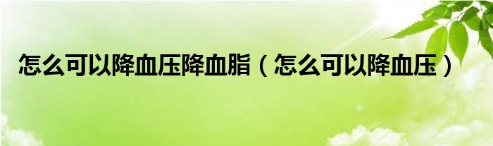 怎么可以降血壓降血脂（怎么可以降血壓）