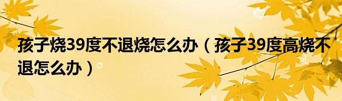 孩子燒39度不退燒怎么辦（孩子39度高燒不退怎么辦）