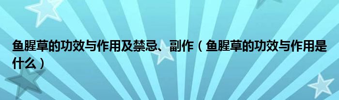 魚腥草的功效與作用及禁忌、副作（魚腥草的功效與作用是什么）