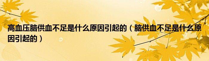 高血壓腦供血不足是什么原因引起的（腦供血不足是什么原因引起的）