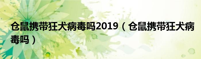 倉(cāng)鼠攜帶狂犬病毒嗎2019（倉(cāng)鼠攜帶狂犬病毒嗎）