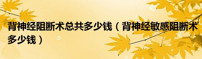 背神經(jīng)阻斷術總共多少錢（背神經(jīng)敏感阻斷術多少錢）