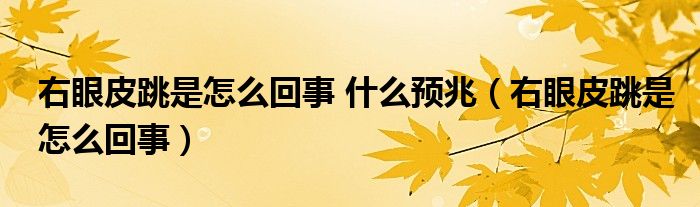 右眼皮跳是怎么回事 什么預(yù)兆（右眼皮跳是怎么回事）