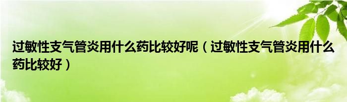 過敏性支氣管炎用什么藥比較好呢（過敏性支氣管炎用什么藥比較好）